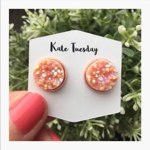 Orange Peach Druzy Earrings
